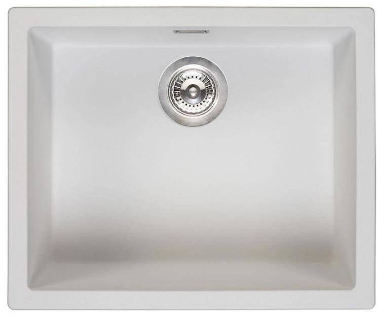 Ausmann Faser weißes Spülbecken 50x40cm Unterbau, Aufbau und flächenbündiger Einbau mit automatischem Edelstahlstöpsel 1208971898