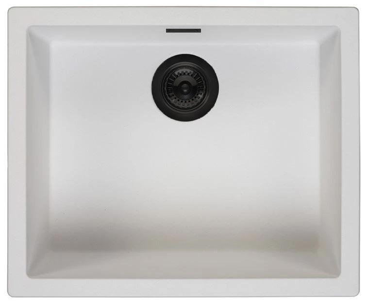Ausmann Fiber weißes Spülbecken 50x40cm Unterbau, Oberbau und flächenbündiger Einbau mit automatischem schwarzen Stecker 1208971899
