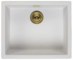 Ausmann Fibre weißes Spülbecken 50x40cm Unterbau, Aufbau und flächenbündige Montage mit automatischem goldenen Stecker 1208971901