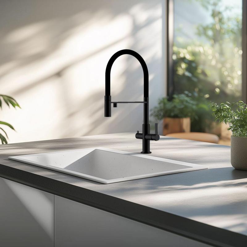 Ausmann Fiber weißes Spülbecken 50x40cm Unterbau, Aufbau und Flächenmontage mit automatischem weißen Stecker 1208971903