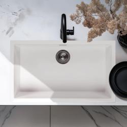 Ausmann Faser weiß großes Spülbecken 70x40cm Unterbau, Aufbau und flächenbündiger Einbau mit automatischem Edelstahl-Stöpsel 1208971904