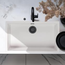 Ausmann Faser weißes großes Spülbecken 70x40cm Unterbau, Oberbau und flächenbündiger Einbau mit automatischem schwarzen Stecker 1208971905