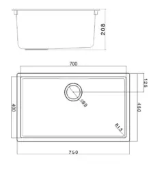 Ausmann Faser weißes großes Spülbecken 70x40cm Unterbau, Oberbau und flächenbündiger Einbau mit automatischem schwarzen Stecker 1208971905