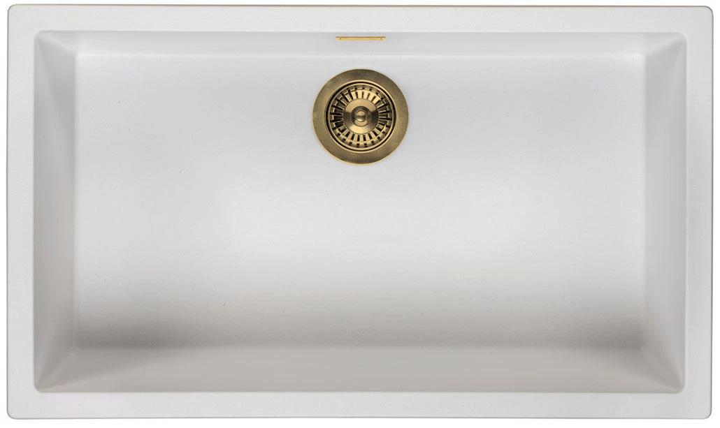 Ausmann Faser weiß großes Spülbecken 70x40cm Unterbau, Aufbau und flächenbündiger Einbau mit automatischem goldenem Stecker 1208971907