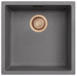 Ausmann Faserbeton graues Spülbecken 40x40cm Unterbau, Aufbau und flächenbündiger Einbau mit automatischem Kupferstöpsel 1208971912