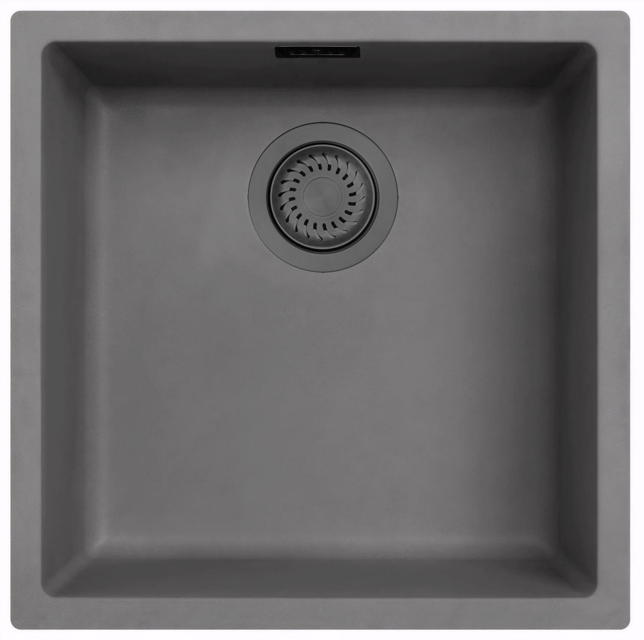 Ausmann Faserbeton graues Spülbecken 40x40cm Unterbau, Aufbau und flacher Einbau mit automatischem Gun-Metal-Stecker 1208971914