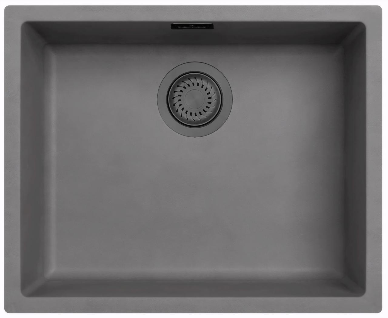 Ausmann Faserbeton graue Spülbecken 50x40cm Unterbau, Aufbau und Flachbau mit automatischem Gun-Metal-Stecker 1208971919