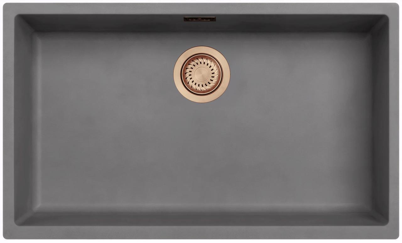 Ausmann Faserbeton graue große Spüle 70x40cm Unterbau, Aufbau und flächenbündiger Einbau mit automatischem Kupferstöpsel 1208971922