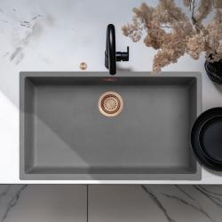 Ausmann Faserbeton graue große Spüle 70x40cm Unterbau, Aufbau und flächenbündiger Einbau mit automatischem Kupferstöpsel 1208971922