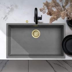 Ausmann Faserbeton graue große Spüle 70x40cm Unterbau, Aufbau und flächenbündiger Einbau mit automatischem goldenen Stecker 1208971923