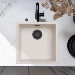 Ausmann Faser Sand weiße Spüle 40x40cm Unterbau, Aufbau und flächenbündige Montage mit automatischem schwarzem Plug 1208971926