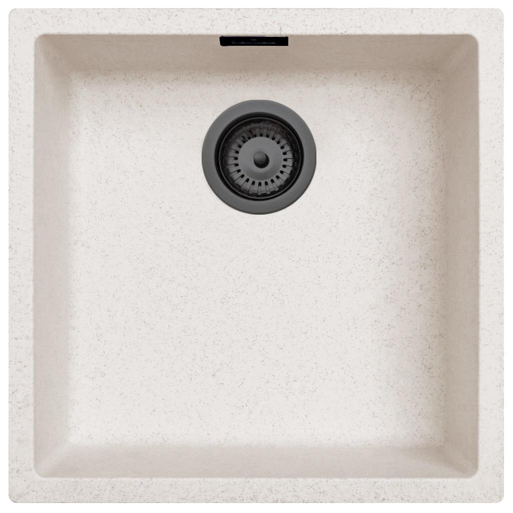 Ausmann Fiber Sand weißes Spülbecken 40x40cm für Unterbau, Aufbau und flächenbündigen Einbau mit automatischem Gun Metal Plug 1208971929