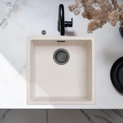 Ausmann Fiber Sand weißes Spülbecken 40x40cm für Unterbau, Aufbau und flächenbündigen Einbau mit automatischem Gun Metal Plug 1208971929