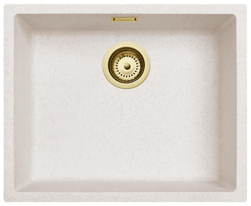 Ausmann Fibre Sand weißes Spülbecken 50x40cm Unterbau, Aufbau und flächenbündiger Einbau mit automatischem goldenen Stecker 1208971933