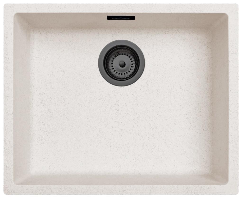 Ausmann Fibre Sand weißes Spülbecken 50x40cm Unterbau, Aufbau und flächenbündiger Einbau mit automatischem Gun Metal Plug 1208971934