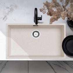 Ausmann Fibre Sand Weiß großes Spülbecken 70x40cm Unterbau, Aufbau und Flachbau mit automatischem Edelstahl-Plug 1208971935