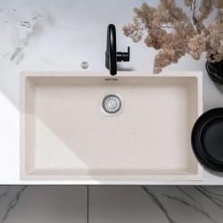 Ausmann Fibre Sand Weiß großes Spülbecken 70x40cm Unterbau, Aufbau und Flachbau mit automatischem Edelstahl-Plug 1208971935
