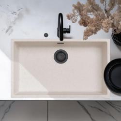 Ausmann Fibre Sand weiß großes Spülbecken 70x40cm Unterbau, Aufbau und Flachbau mit automatischem schwarzem Stecker 1208971936