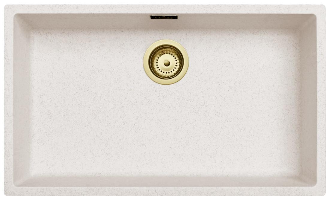 Ausmann Faser Sand Weiß Großes Spülbecken 70x40cm Unterbau, Aufbau und flächenbündig mit automatischem goldenem Stecker 1208971938