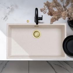 Ausmann Faser Sand Weiß Großes Spülbecken 70x40cm Unterbau, Aufbau und flächenbündig mit automatischem goldenem Stecker 1208971938