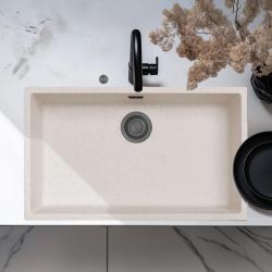 Ausmann Faser Sand weiß großes Spülbecken 70x40cm Unterbau, Aufbau und flächenbündiger Einbau mit automatischem Gun Metal Plug 1208971939