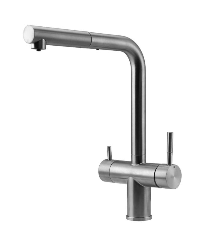 Pure.Sink Elite Steel Clear-S Edelstahl 3-Wege-Küchenarmatur mit Ausziehbarer Auslauf und Gefiltertem Wasser PS8120-02