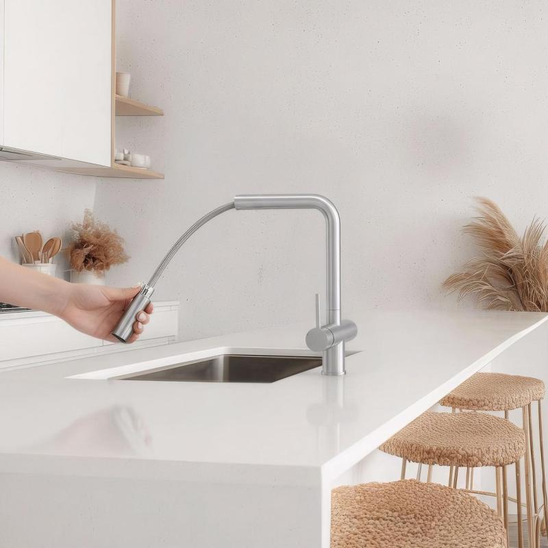 Pure.Sink Elite Steel Clear-S Edelstahl 3-Wege-Küchenarmatur mit Ausziehbarer Auslauf und Gefiltertem Wasser PS8120-02