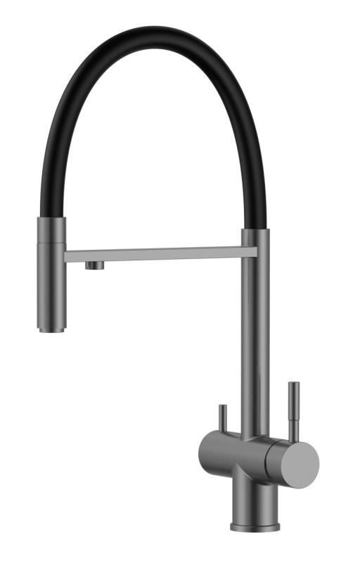 Pure.Sink Elite Steel Flex 3-Wege PVD Gun Metal Küchenarmatur mit flexiblem Auslauf und gefiltertem Wasser PS8110-61