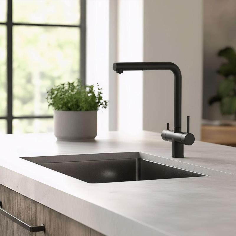 Pure.Sink Elite Steel Clear-S Mattschwarz 3-Wege-Küchenarmatur mit ausziehbarem Auslauf und gefiltertem Wasser PS8120-10