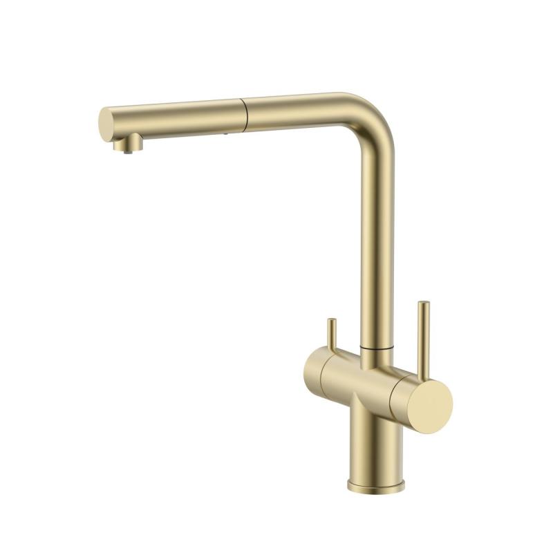 Pure.Sink Elite Steel Clear-S PVD gebürstetes Gold 3-Wege Küchenarmatur mit Ausziehbarer Auslauf und Gefiltertes Wasser PS8120-60