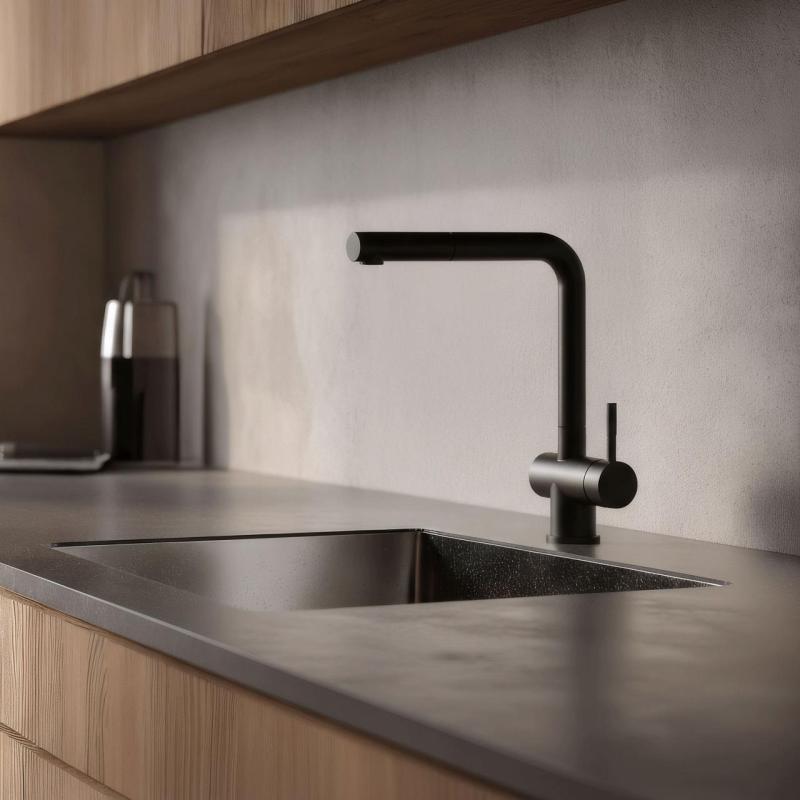 Pure.Sink Elite Steel Pulse-S Küchenarmatur Matt Schwarz mit ausziehbarem Auslauf und Sprühfunktion PS8500-10