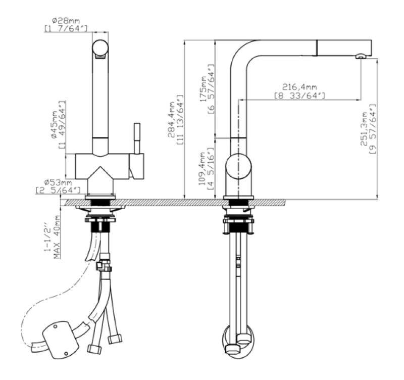 Pure.Sink Elite Steel Pulse-S Küchenarmatur Matt Schwarz mit ausziehbarem Auslauf und Sprühfunktion PS8500-10