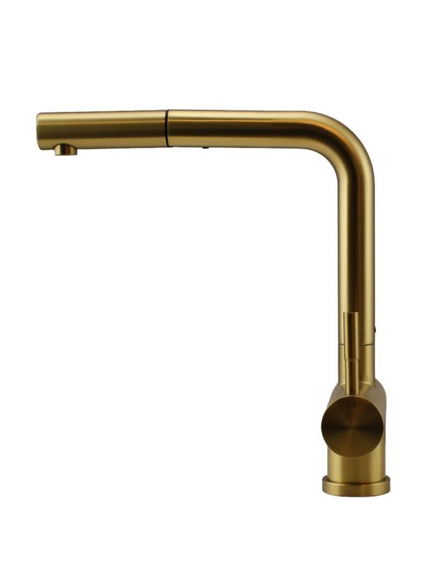 Pure.Sink Elite Steel Pulse-S Küchenarmatur PVD gebürstetes Gold mit ausziehbarem Auslauf und Sprühmodus PS8500-60