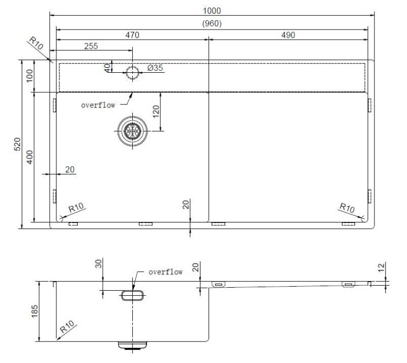 Pure.Sink Exclusivo Edelstahlspüle mit Abtropffläche 100 x 52 cm Wasserhahn links PEX47100LT-02