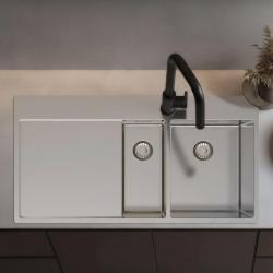 Pure.Sink Exclusivo Edelstahl 1,5  Spülbecken mit Abtropffläche 100 x 52 cm Wasserhahn rechts PEX3418100RT-02