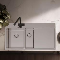 Pure.Sink Exclusivo Edelstahl 1,5  Spülbecken mit Abtropffläche 100 x 52 cm Wasserhahn links PEX3418100LT-02