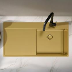 Pure.Sink Exclusivo Goldene Spüle mit Abtropffläche 100 x 52 cm Wasserhahn rechts PEX47100RT-60