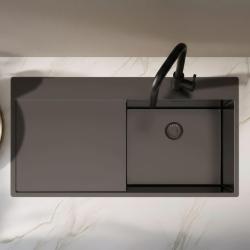 Pure.Sink Exclusivo Gun Metal Spülbecken mit Abtropffläche 100 x 52 cm Wasserhahn rechts PEX47100RT-61