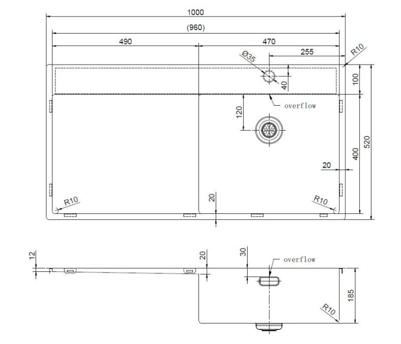 Pure.Sink Exclusivo Kupferne Spüle mit Abtropffläche 100 x 52 cm Wasserhahn rechts PEX47100RT-62