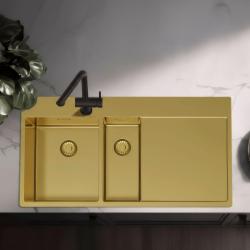 Pure.Sink Exclusivo Goldene 1,5-Spüle mit Abtropffläche 100 x 52 cm Wasserhahn links PEX3418100LT-60