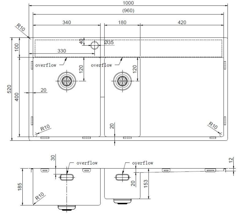 Pure.Sink Exclusivo Kupfer 1,5  Spülbecken mit Abtropffläche 100 x 52 cm Wasserhahn links PEX3418100LT-62