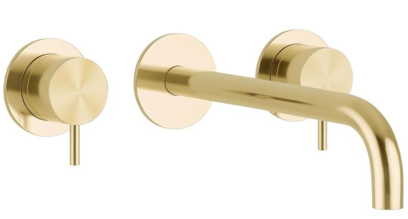 Waterevolution Flow 3-Loch-Einbau-Waschtischarmatur PVD Weißgold mit Auslauf 15 cm T1163FWGE-15