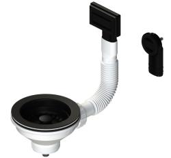 Pure.Sink Universal Korb-Stopfen-Set Mattschwarz, Ablaufgarnitur für Spülbecken inkl. Überlauf rund und rechteckig WSTMAN-31