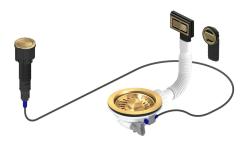 Pure.Sink Universal Goldenes Abflussset inklusive Druckknopf-Ablauf mit Stopfen sowie rechteckigem und rundem Überlauf WSTAUT-60