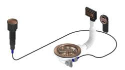 Pure.Sink Universal Kupfer-Ablaufgarnitur inklusive Druckknopf-Ablauf mit Stopfen sowie rechteckigem und rundem Überlauf WSTAUT-62