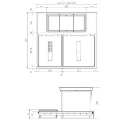 Indux Sort Abfallsystem 2-fach Handbetätigung für Ausziehschubladen 1208972319