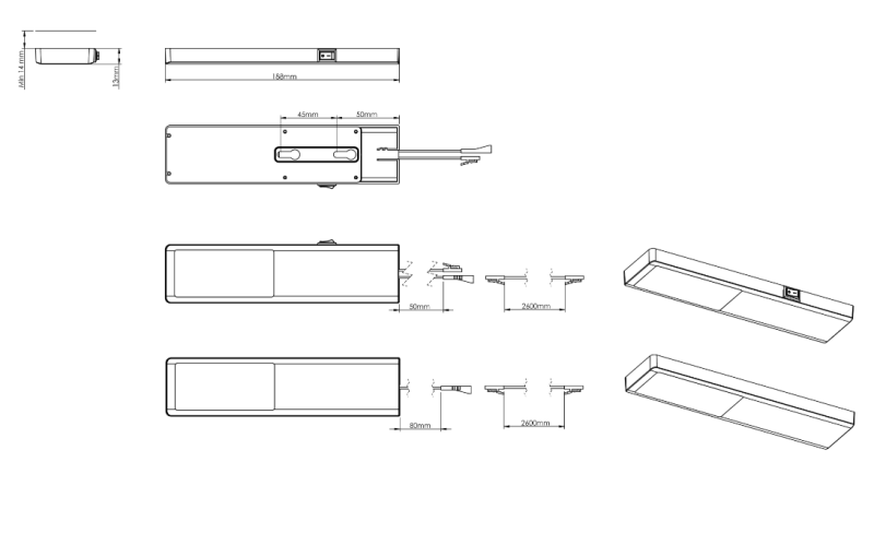 Indux Nivo Küchenaufsatz LED-Set 3x3 W mit Zentralschalter Schwarz 1208972330