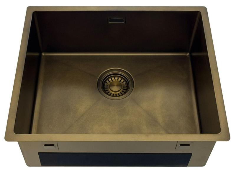 Pure.Sink Luxion PVD Antik Bronze Spülbecken 50x40 cm Unterbau, flach eingebaut und aufgesetzt mit Bodenrost PLX5040-64