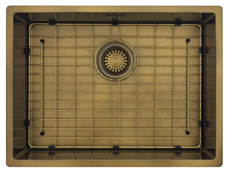 Pure.Sink Luxion PVD Antik Bronze Spülbecken 55x40 cm Unterbau, flach eingebaut und aufgesetzt  mit Bodenrost PLX5540-64