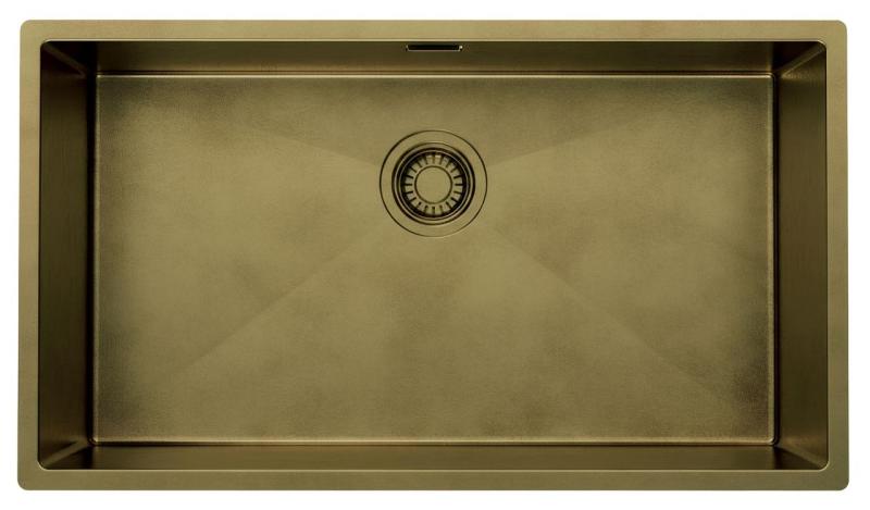 Pure.Sink Luxion Große PVD-Antik-Bronze-Spüle 74 x 40 cm Unterbau, flach eingebaut und aufgesetzt mit Bodenrost PLX7440-64